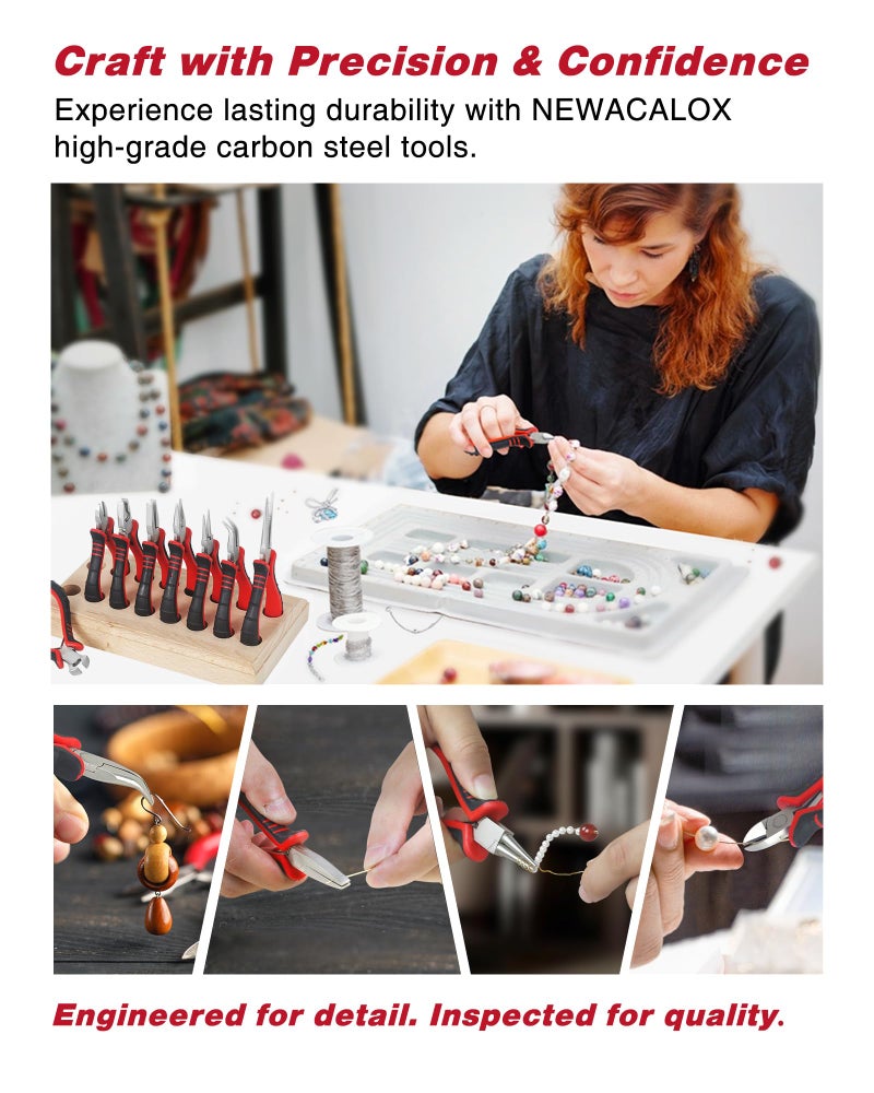 NEWACALOX Jewelry Pliers Sets Jewelers Making Tools Kit, Professional 8 piece Mini Wire Plier with Wood Holder for Beading, Crafting, Crimping, Cutting, Repair, Wrapping, Complete Quality for Adults Starter - Image 3